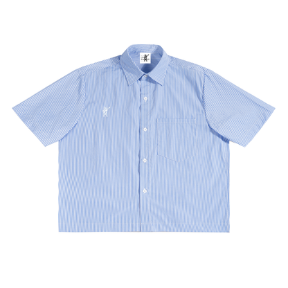 Tops,unisex,button up,collared,short sleeve,striped